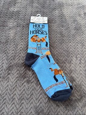 Primitives by Kathy Light Blue 'Hold Your Horses' Men's Crew Socks